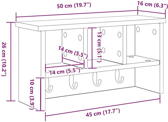 vidaXL Wandhalterung Hölzernes Grau 50x26x16cm