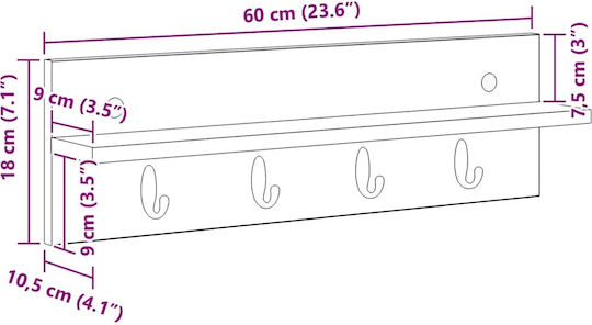 vidaXL Κρεμάστρα Τοίχου Ξύλινη Γκρι 60x18x10.5cm