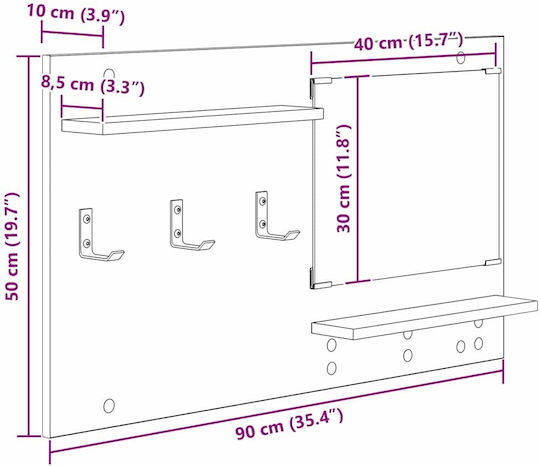 vidaXL Κρεμάστρα Τοίχου Ξύλινη Καφέ 90x10cm