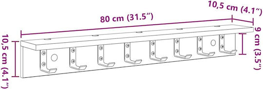 vidaXL Стенна Закачалка Дървена Кафява 80x10.5x10.5см