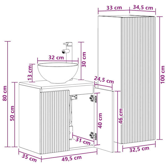 vidaXL Плот без Мивка Ш33xД34.5xВ100cm Сив Сонома