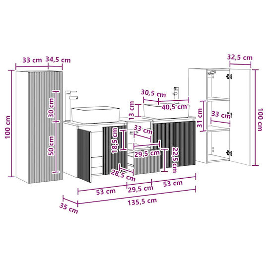 vidaXL Πάγκος χωρίς Νιπτήρα Μ33xΒ34.5xΥ100cm Γκρι Sonoma