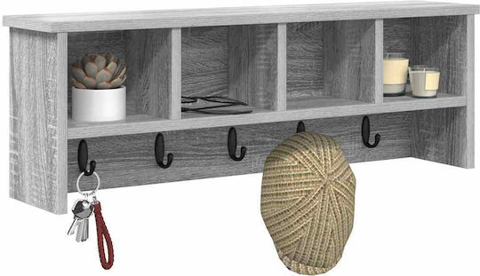 vidaXL Agățătoare De Perete Din Lemn Cu 5 Compartimente Gri 75x26x16cm