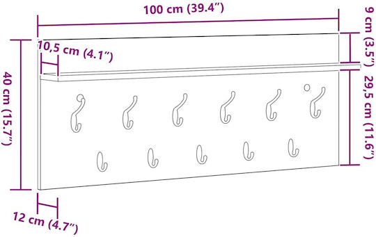 vidaXL Стенна окачалка 100x12x40см 1бр