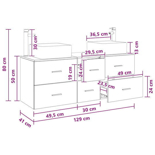 vidaXL Dulap de baie cu lavoar 49.5x41x63cm Gri