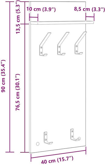 vidaXL Wooden Wall Hanger Gray 90x10x40cm 1pc