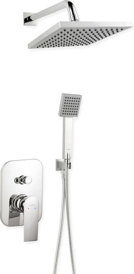 Ferro Squerto Set Mischer, Handbrause & Duschkopf für Wandmontage für Dusche 2 Ausgänge Silber