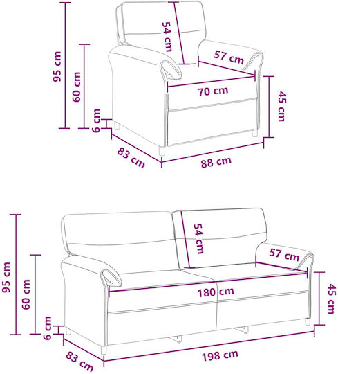 Living Room Furniture Set 2-Seater & Armchair