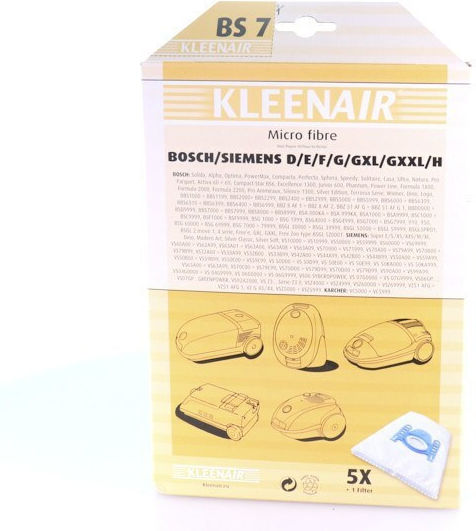 Kleenair BS7 Торбички За Прахосмукачка 5 Броя Съвместими С Прахосмукачка Bosch / Siemens / Severin