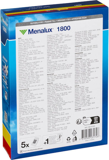 Menalux 1800 Торби за прахосмукачка 5бр Съвместима с прахосмукачка Hoover