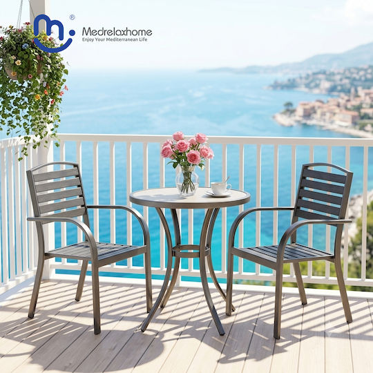 Medrelaxhome Μεταλλική Καρέκλα Κήπου Από Γαλβανισμένο Ατσάλι & Συνθετικό Ξύλο 54x57x85cm 1 τεμ.