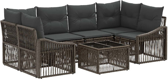 Set Cameră De Zi Exterior 7 Piese Gri Cu Perne