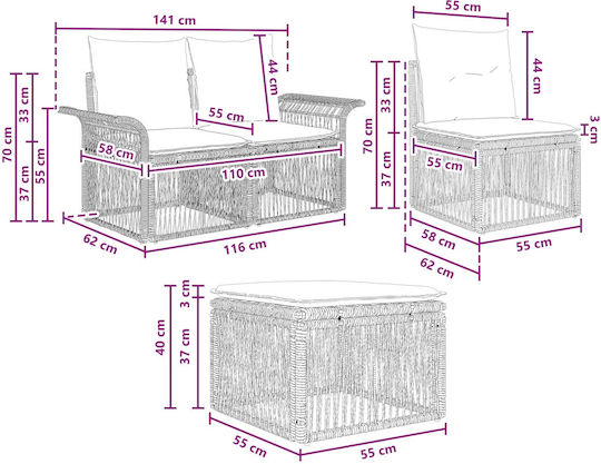 Garten- und Outdoor-Möbelsets Wohnzimmer Typsatz 6 Stück Schwarz mit Kissen