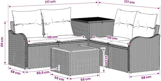 Set Camera De Zi Exterior 6 Piese Negru Cu Perne