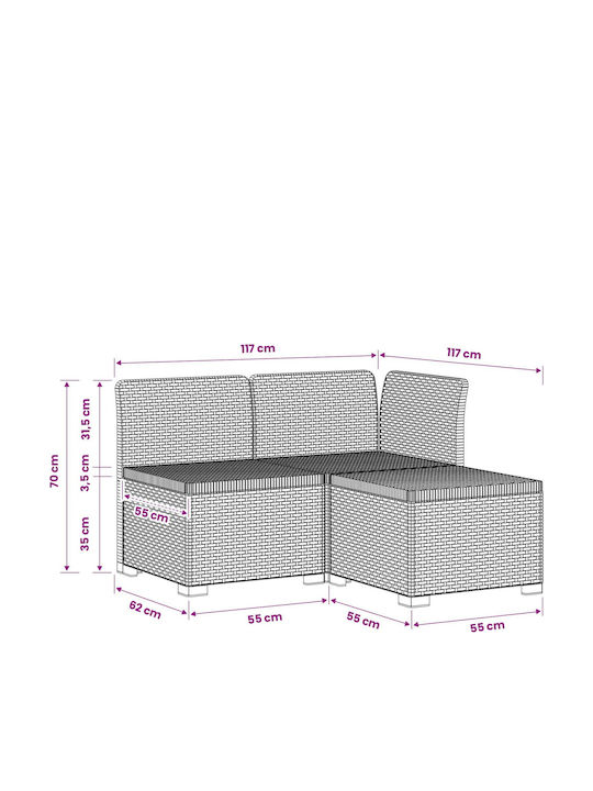 Canapea Triplu Exterior Din Rattan Cu Perne