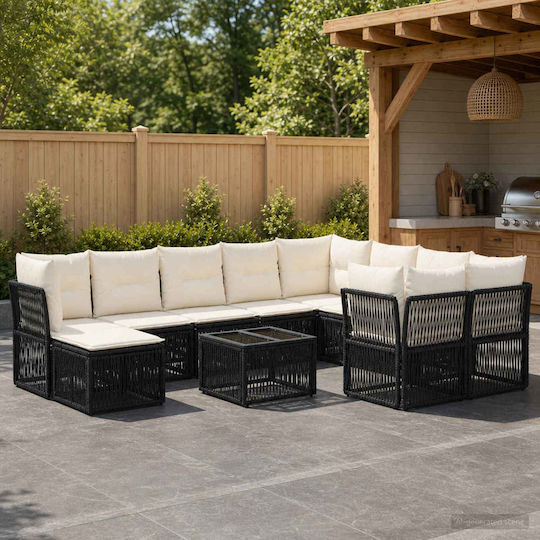 Living Room Set 11 Pieces Black with Pillows Living Room Set 11 Pieces Black with Pillows