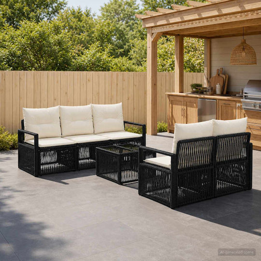 Living Room Set 6 Pieces Black with Pillows Living Room Set 6 Pieces Black with Pillows