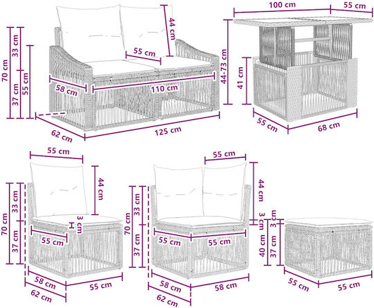 Garten- und Outdoor-Möbelsets Typsatz Wohnzimmer 11 Stück Schwarz und Cremeweiß mit Kissen