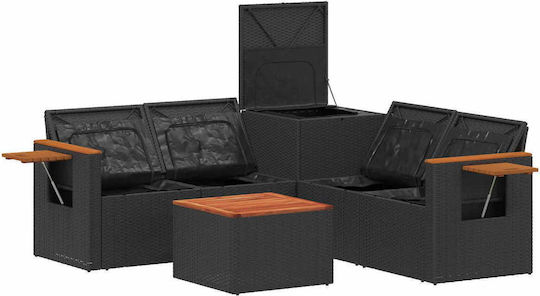 Living Room Outdoor Furniture Set 6 Pieces Black and Cream White with Pillows