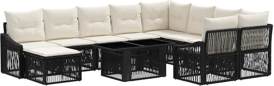 Garten- und Outdoor-Möbelsets Typsatz Wohnzimmer 11 Stück Schwarz und Cremeweiß mit Kissen