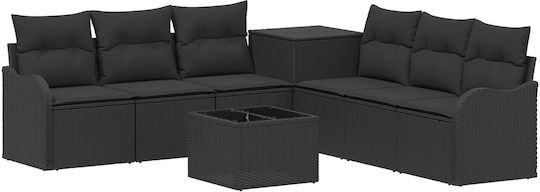 Set Camera De Zi Exterior 8 Piese Negru Cu Perne