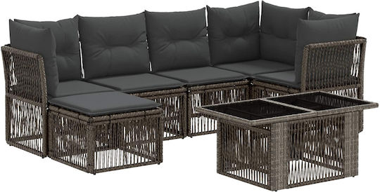 Set Cameră De Zi Exterior 7 Piese Gri Cu Perne