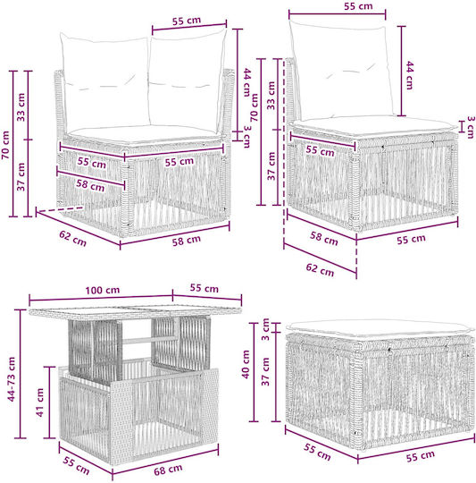 Set Cameră De Zi Exterior 12 Piese Vidaxl Cu Perne