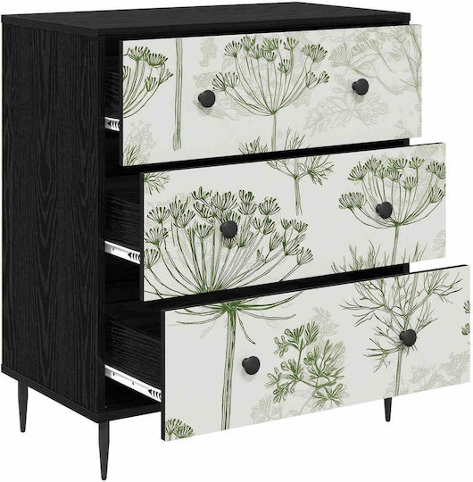 Gotha Sideboard Holz mit Schubladen Grüne Druck Holz 66x36.5x76cm