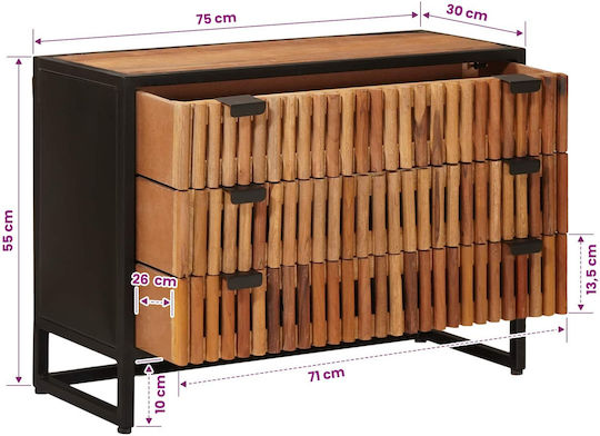 Sideboard Cabinet Wooden with Drawers Beige 75x30x54cm