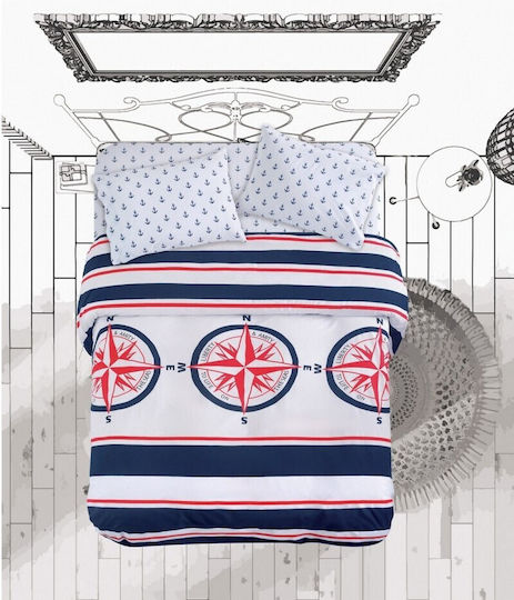 Makis Tselios Home Sheet Sets King Size with Elastic 180x205+40cm. Compass Blue 4pcs