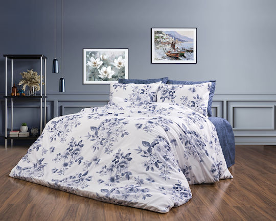 Dimcol Σετ Υπέρδιπλο 4τμχ 220x240εκ. White-blue Dimcol Σετ Υπέρδιπλο 4τμχ 220x240εκ. White-blue