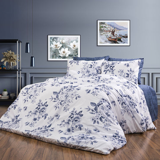 Dimcol Σετ Σεντόνια Υπέρδιπλα 220x240εκ. White-blue (4τμχ)
