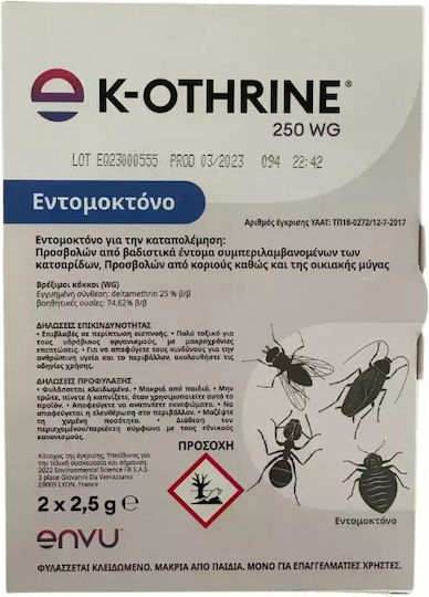 Envu K-Othrine WG250 Σκόνη για Αράχνες / Κατσαρίδες / Κοριούς / Κουνούπια / Μυρμήγκια / Μύγες 2.5gr Χωρίς Άρωμα