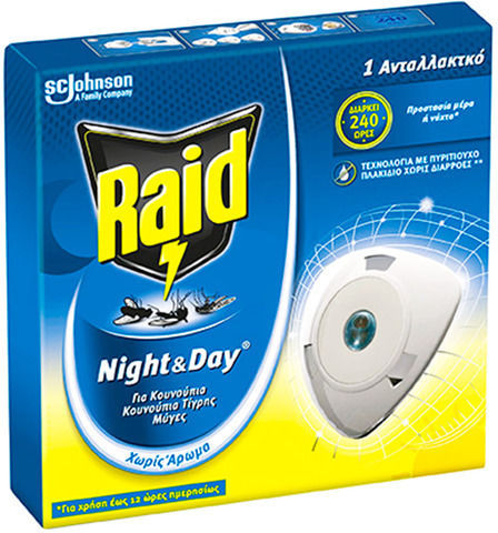 Raid Night & Day Insektenabwehrtabletten für Mücken 1cm Ohne Duft