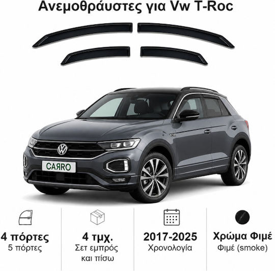 Heko Set of Windbreakers Front and Rear Car Dark Fime for Volkswagen T-Roc 4pcs