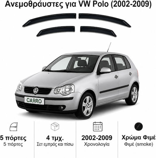 Heko Car Windbreakers Set Front and Back Dark Fime for Volkswagen Polo 2002-2009 4 Pieces