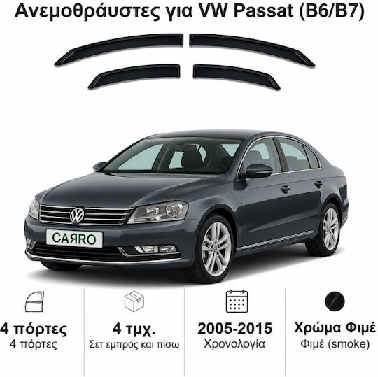 Heko Set of Windbreakers Front and Rear Car Dark Fime for Volkswagen Passat 2005-2015 4pcs