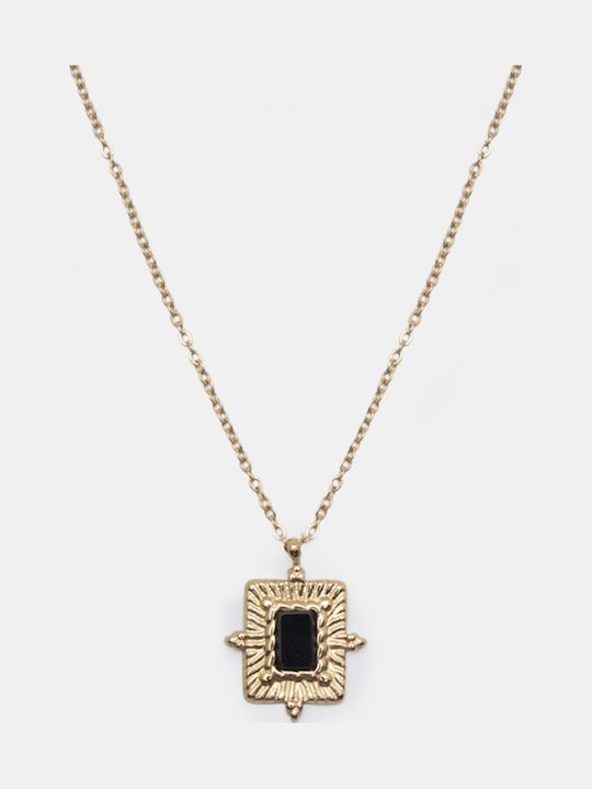Halskette Feine Kette & Rechteckiger Talisman 4963601-Schwarze