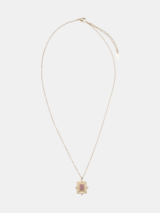 Halskette Feine Kette & Rechteckiger Talisman 4963607-Rosa