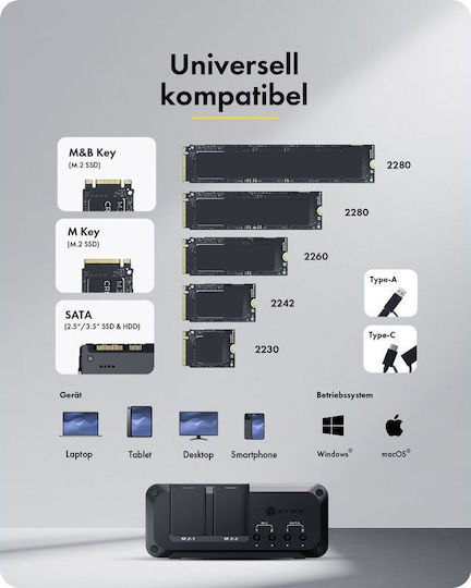 Icy Box Θήκη για Σκληρό Δίσκο M.2 SATA III NVME με σύνδεση USB 3.2 SATA Type-C