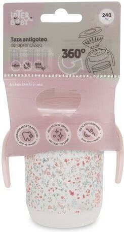 Interbaby Baby Trinklernbecher Kunststoff mit Griffen Rosa für 6m+ 240ml