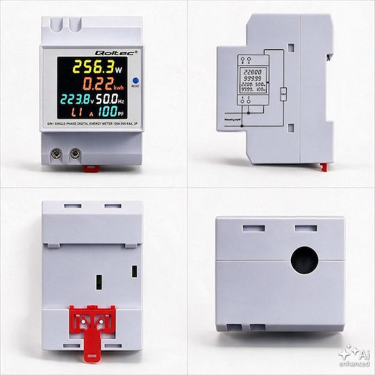 Qoltec 6-in-1 Einphasiges Digital Energieverbrauchs-Messgerät Din-Schiene Montage 230 V 100 A LCD Ct 3p