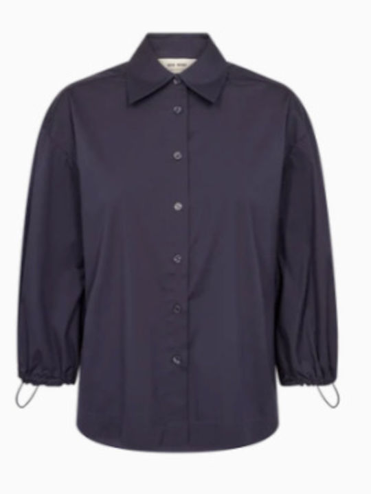 Damenbluse mit 3/4 Ärmel Blau