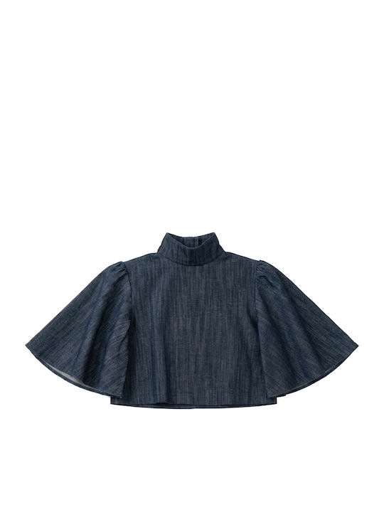 Дамски Crop Top Памучен с Цип Син