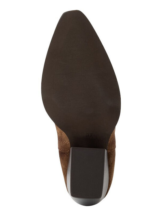 Leather Women's Chelsea Ankle Boots with Medium Heel Brown