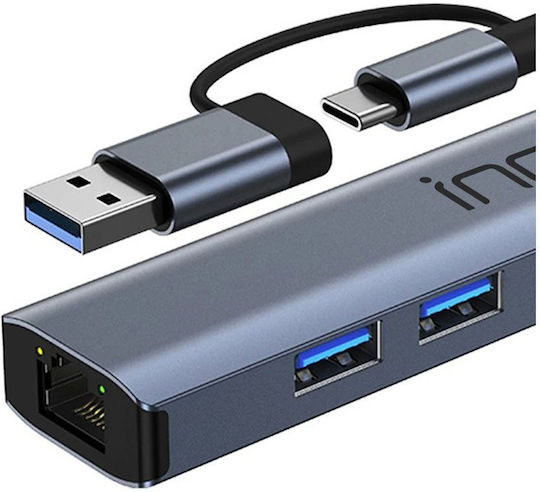 Inca Hub 5 Θυρών με σύνδεση USB-A / USB-C / Ethernet Γκρι