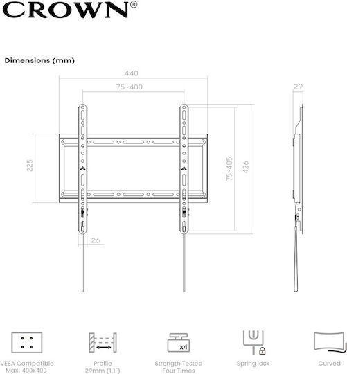 Crown WM75K3275FX Стенна стойка за телевизор до 75"