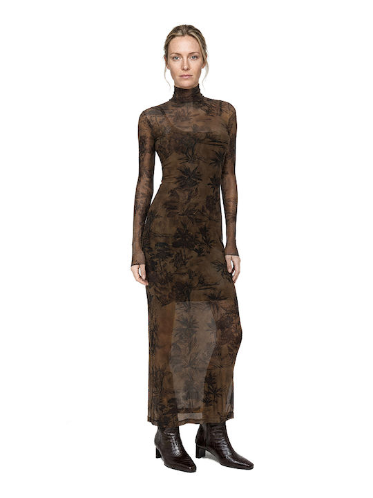 Sommer Maxi Abendkleid mit Masche Braun
