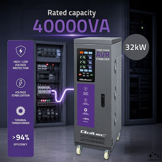 Three-phase Voltage Stabilizer Qoltec Avr Multiprotection 40 Kva Accuracy ± 3% Three-phase Servomotor Lcd Screen