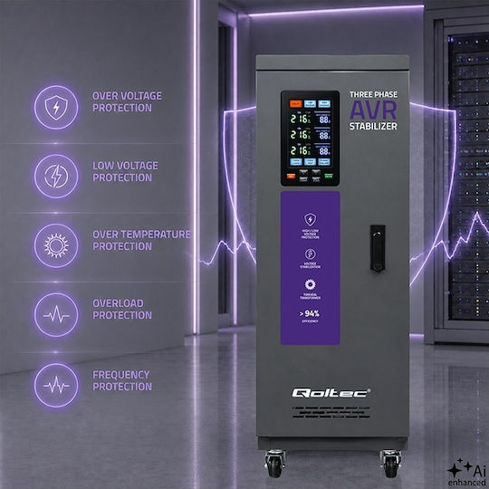 Three-phase Voltage Stabilizer Qoltec Avr Multiprotection 20 Kva Accuracy ± 3% Three-phase Servomotor Lcd Screen